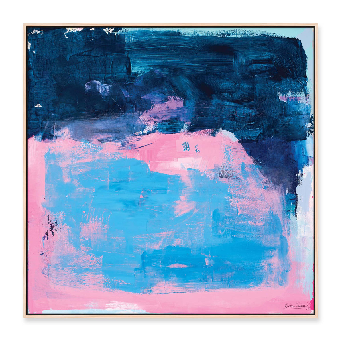 'Pink Love' - 100 x 100cm - framed in natural timber